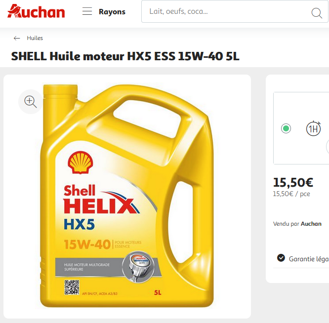 AUCHAN Huile moteur diesel 15W40 5 L pas cher 